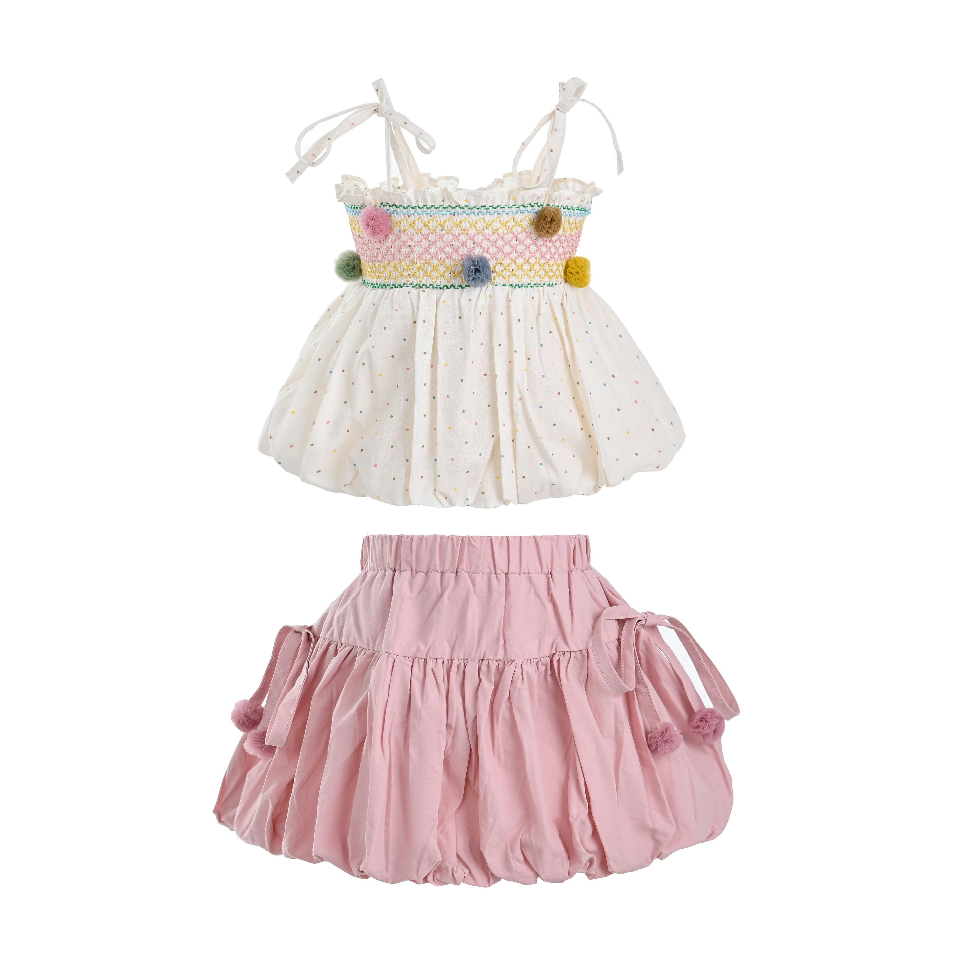 Pink Pom-Pom Skirt Set