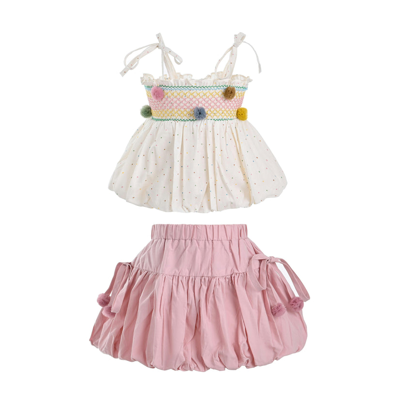 Pink Pom-Pom Skirt Set