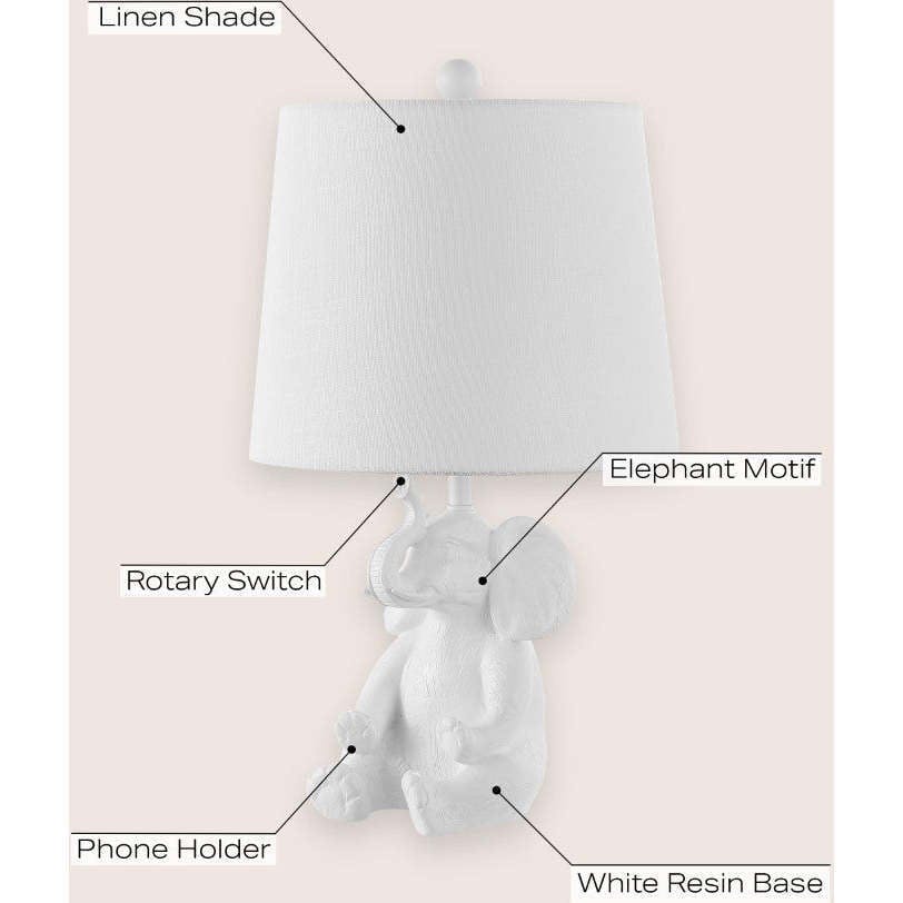 Kairi 21" Modern Shabby Chic Resin/Iron Happy Elephant LED Kids' Table Lamp with Phone Stand
