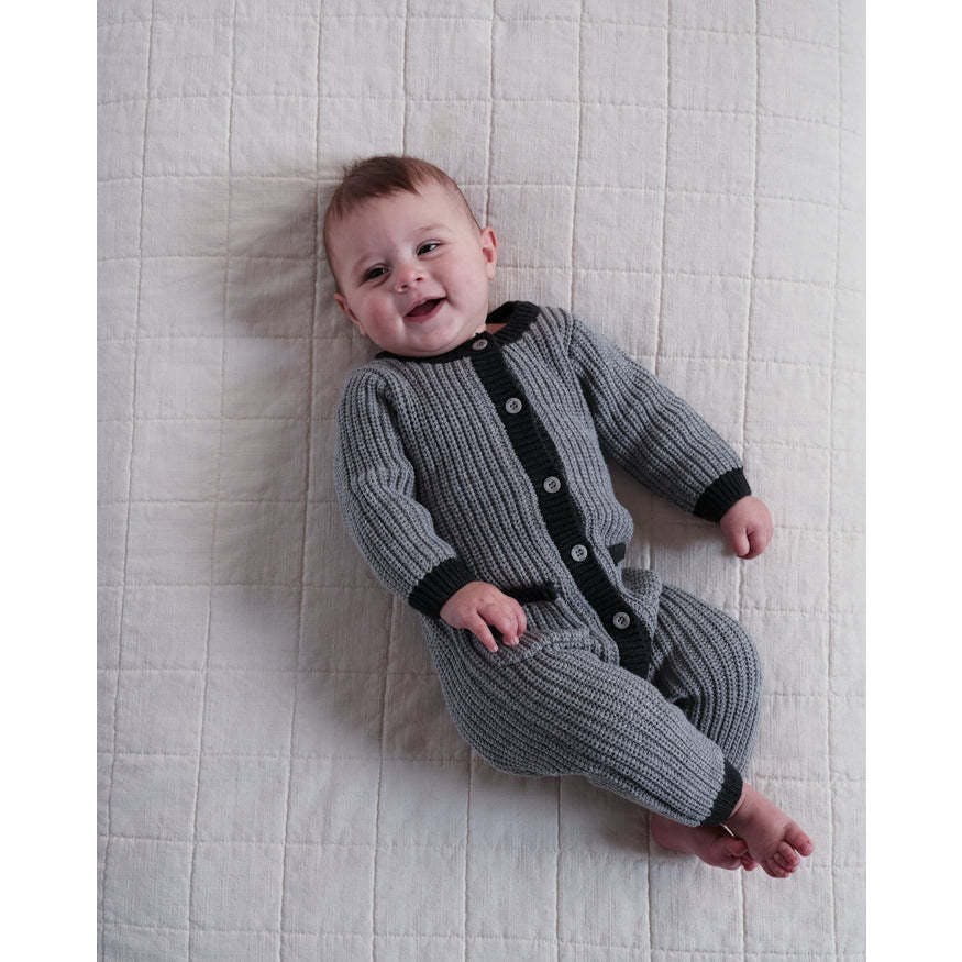 Chunky Ribbed Knit Round Neck Long Sleeve Loose-Fit Romper