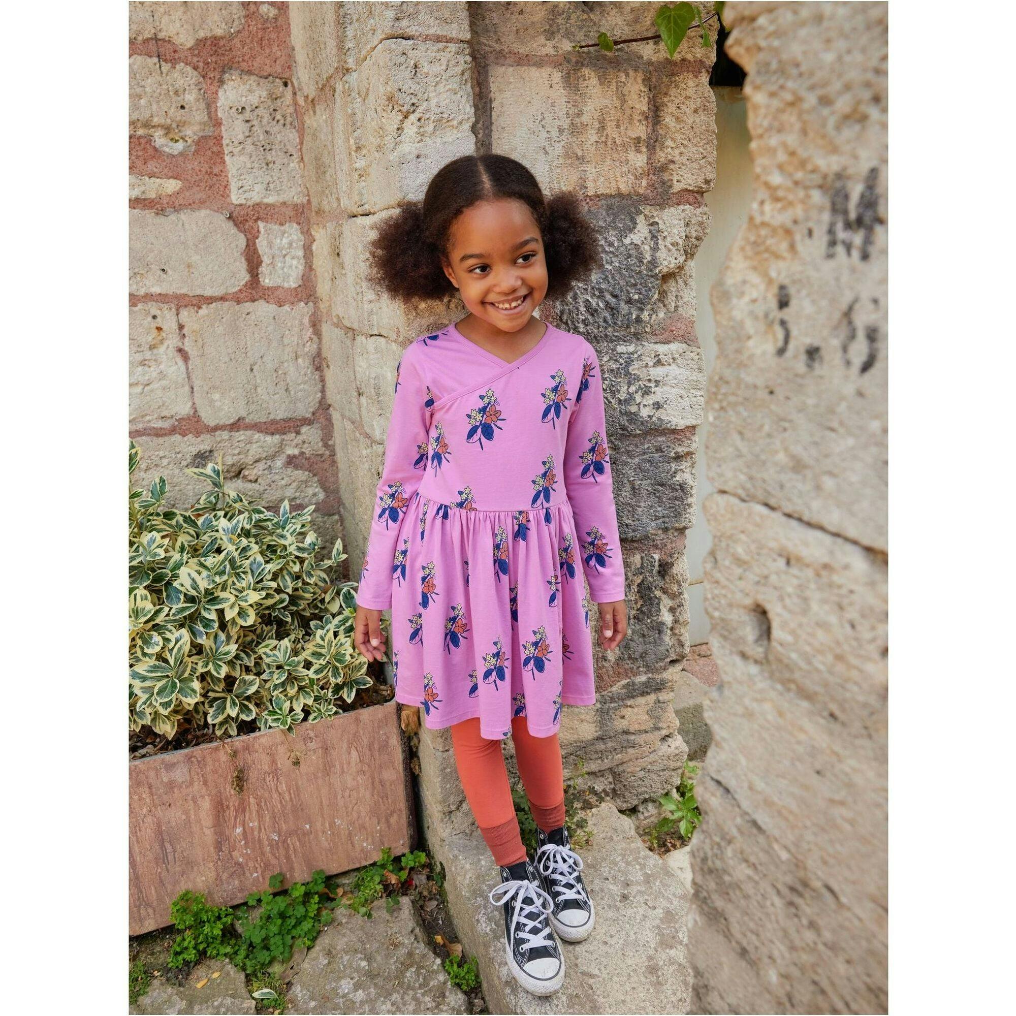 Floral Print Empire Waist Long Sleeve Wrap Neck Dress, Multi