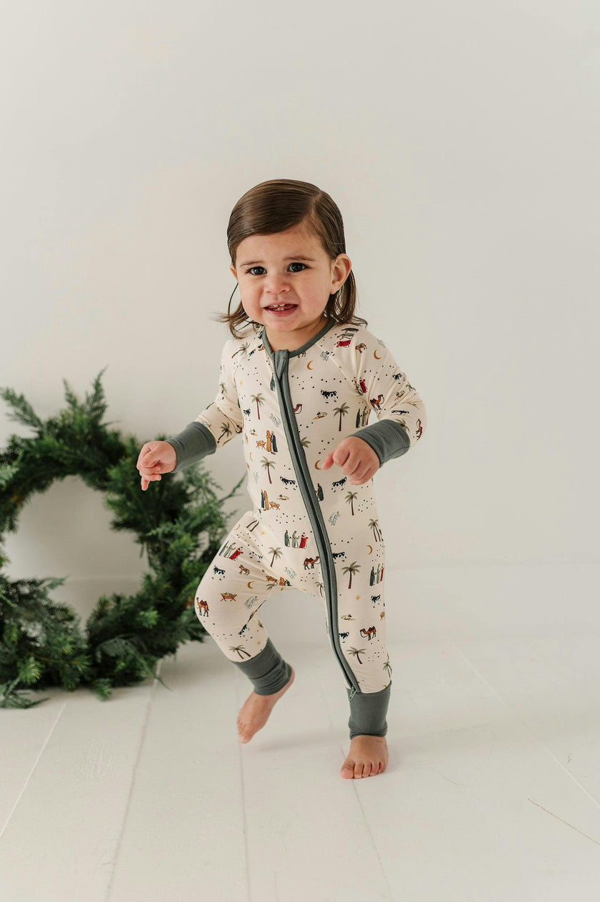 Long Sleeve Zip Romper in Nativity