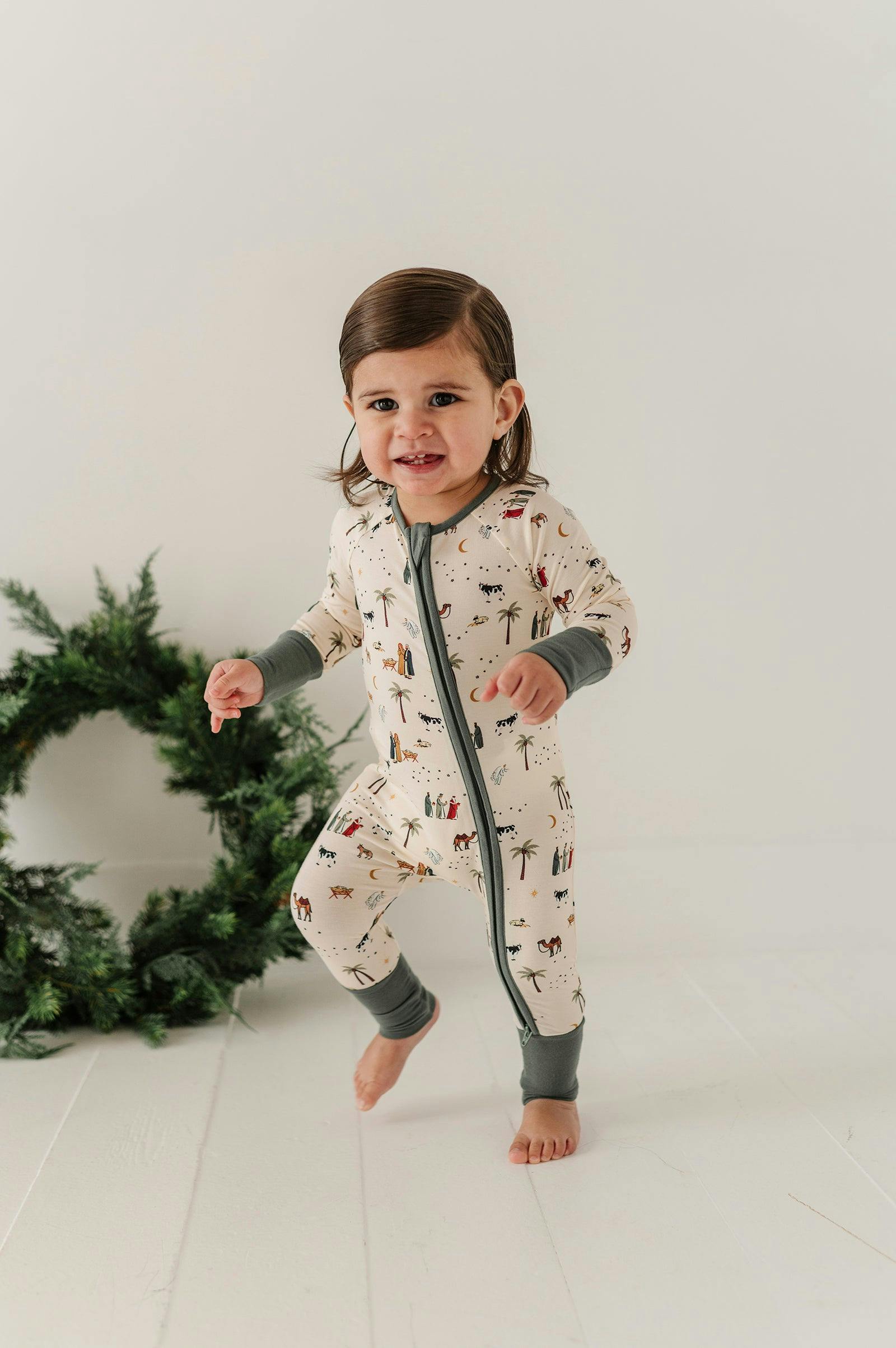 Long Sleeve Zip Romper in Nativity