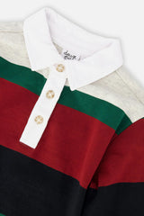 Polo Top Blue Striped Red, Green And Grey