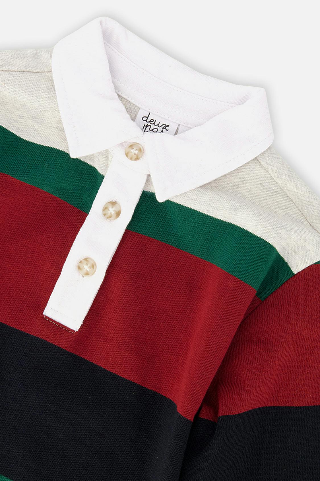 Polo Top Blue Striped Red, Green And Grey
