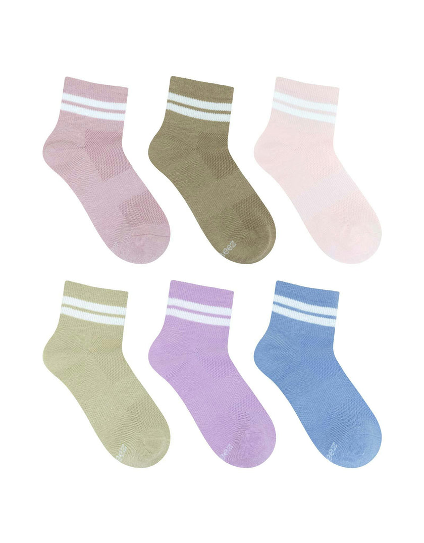 Nadia Striped 6-Pack Quarter Socks in Neutral for Toddlers and Kids