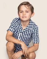 Kid's Twill Short Set in Navy Gingham