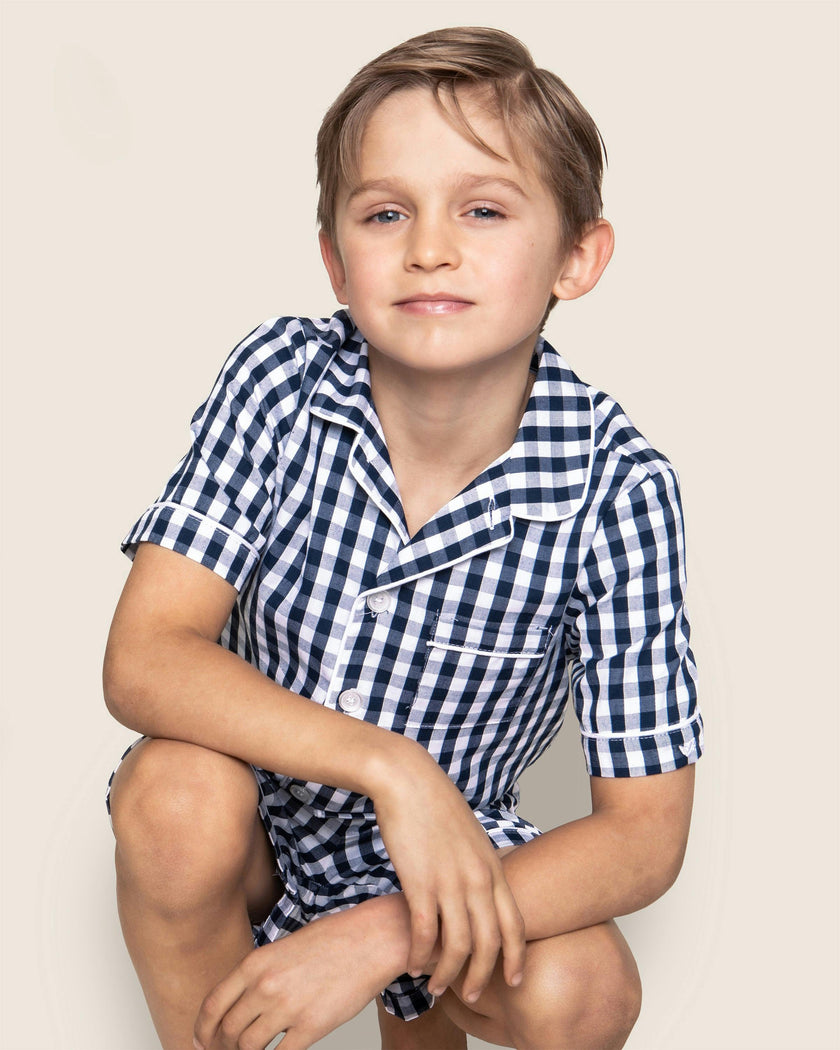 Kid's Twill Short Set in Navy Gingham