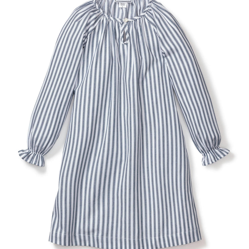 Girl's Twill Delphine Nightgown in Navy French Ticking