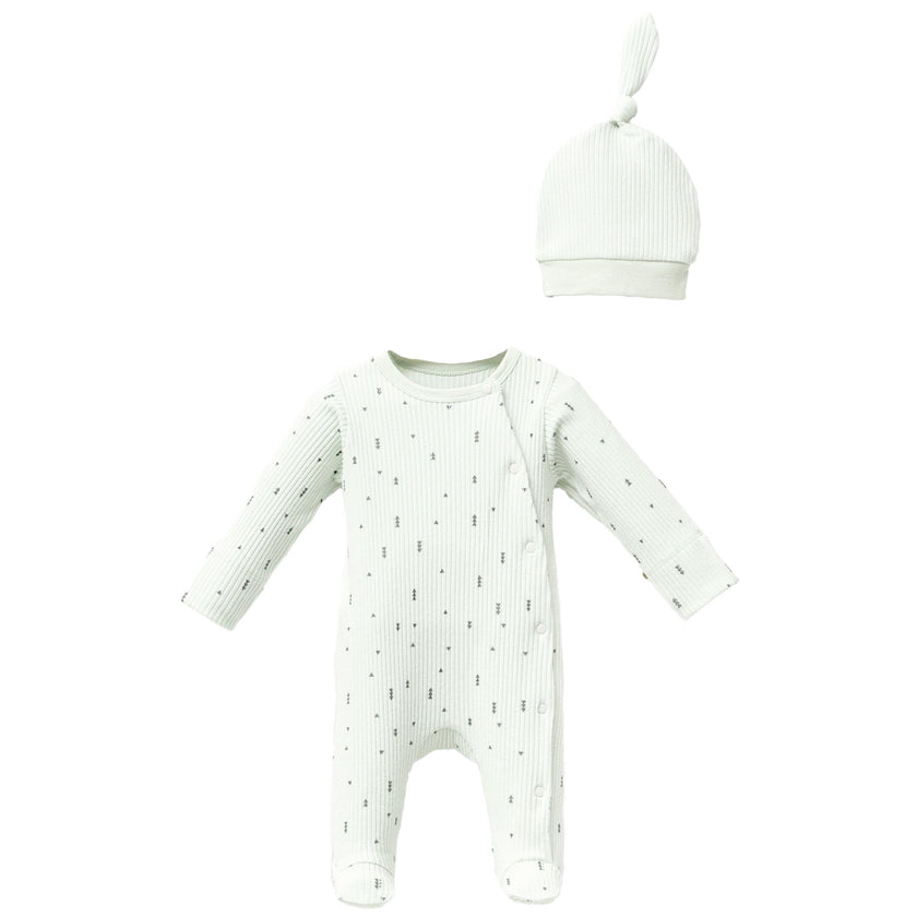 Mint Forest Print Babygrow & Hat