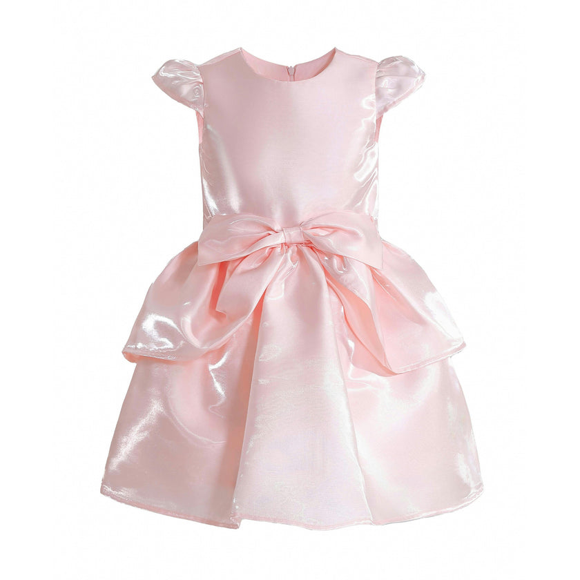 Pink Juliora Puff Sleeve Satin Dress