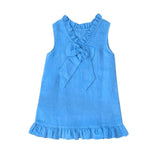Blue Linen Shift Dress with Back Bow
