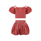 Plaid Bow Bubble Skort Set