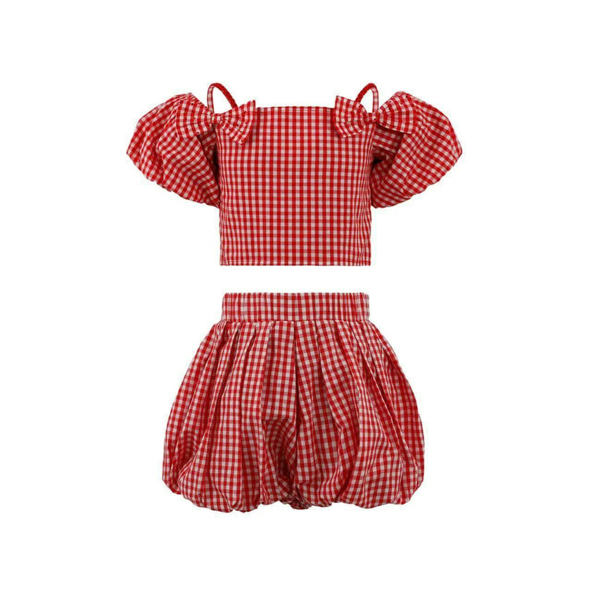 Plaid Bow Bubble Skort Set
