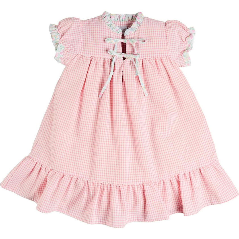 Beauchamp Gingham Ruffle Hem Floral Trim Night Dress in Pink (18mths- 10yrs)