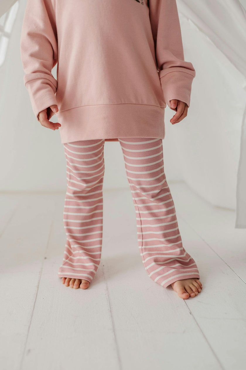 Girls Flare Pants in Misty Rose Stripe