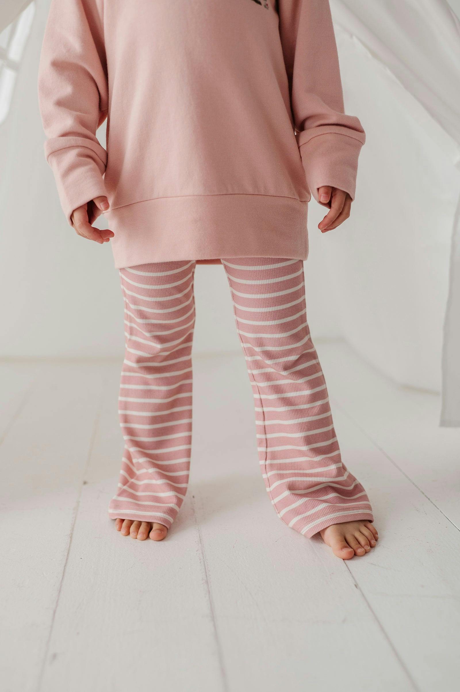 Girls Flare Pants in Misty Rose Stripe