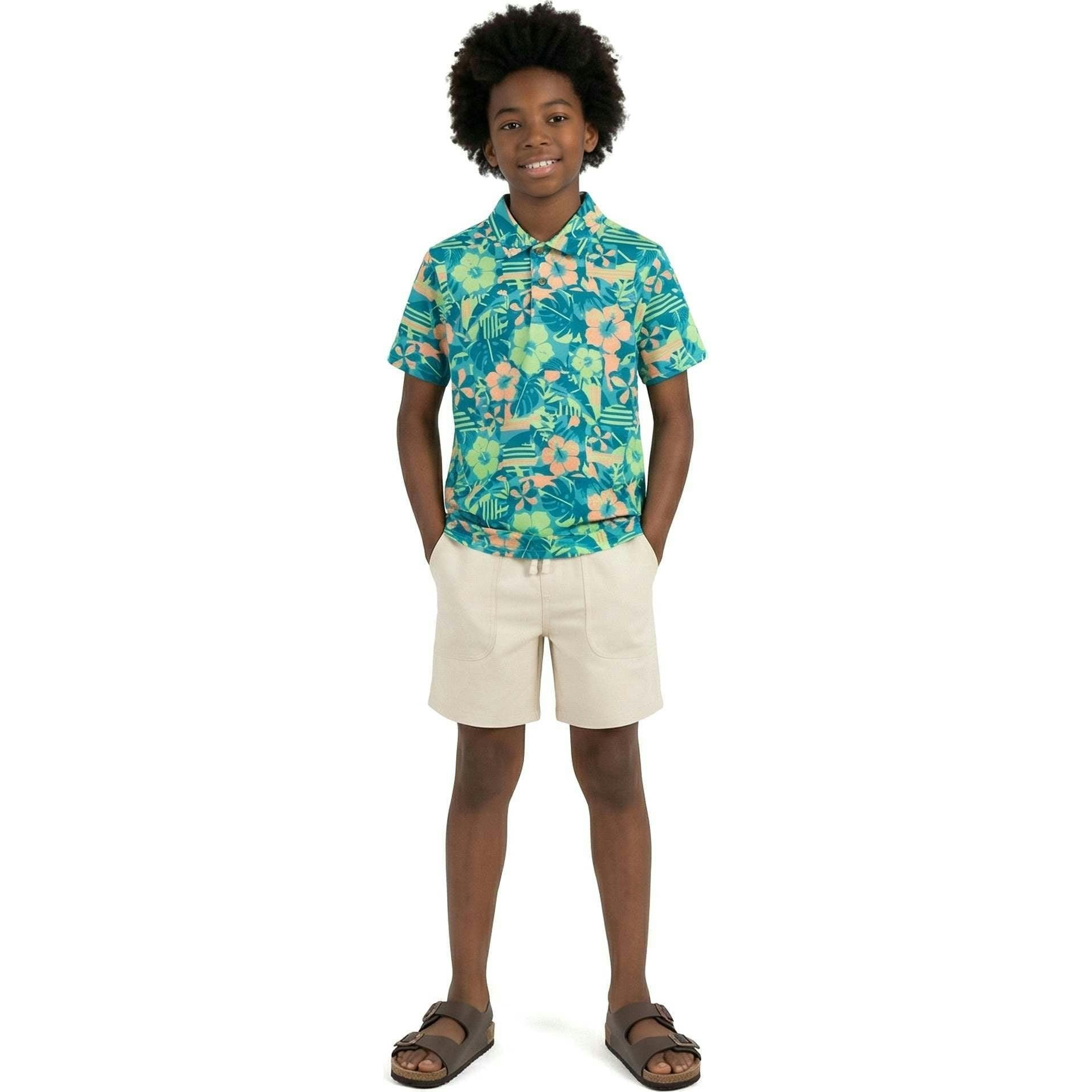 Big Kid Boys Short Sleeve Polo | Sunset Tropics