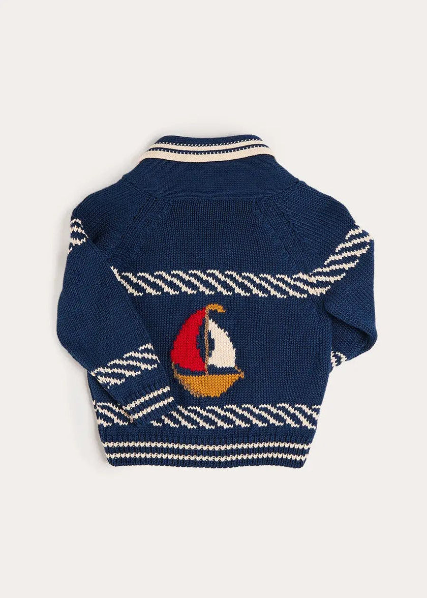 Boat Motif Knitted Cardigan in Navy (2- 10yrs)