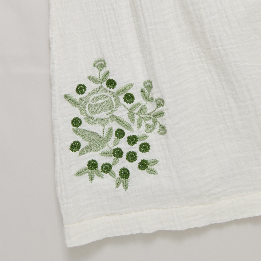 Girls Ava Dress - Green Embroidery