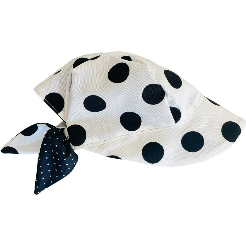 Sun Bonnet, Black Polka Dots On White