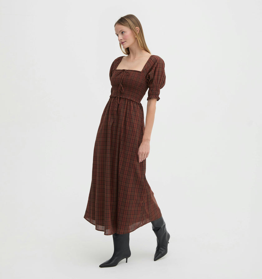 The Malene Nap Dress - Chestnut Plaid