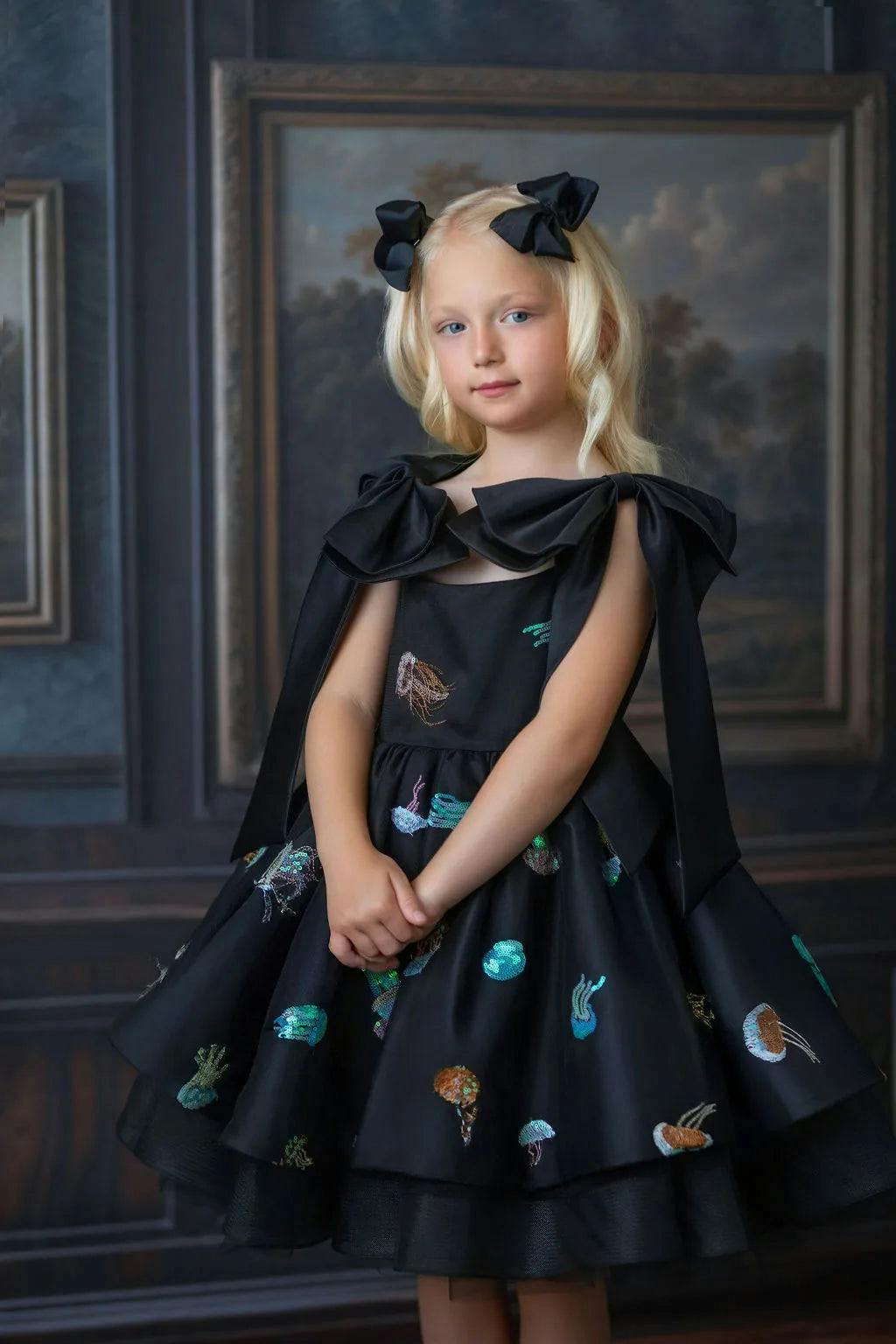 Ocean Magic Black Sequin Tulle Birthday Dress for Girls