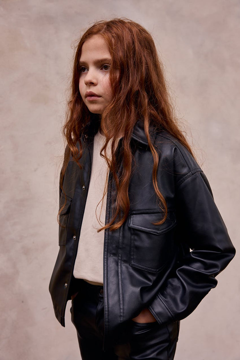 Faux Leather Boxy Shirt