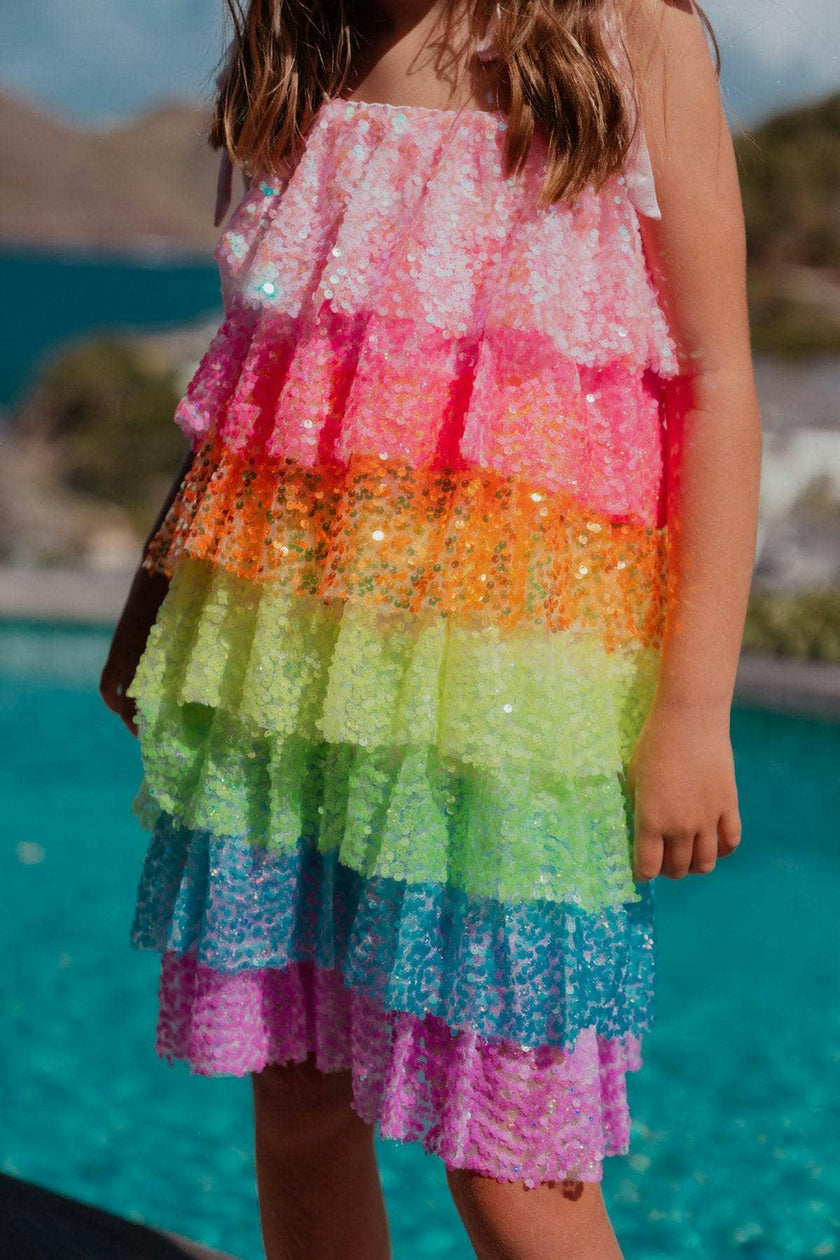 Neon Sequin Ruffle Dress