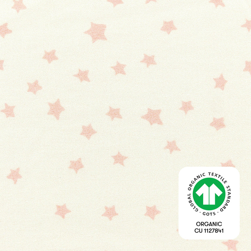 Mini Crib Sheet in GOTS Certified Organic Brushed Cotton in Ivory with Dusty Rose Stars