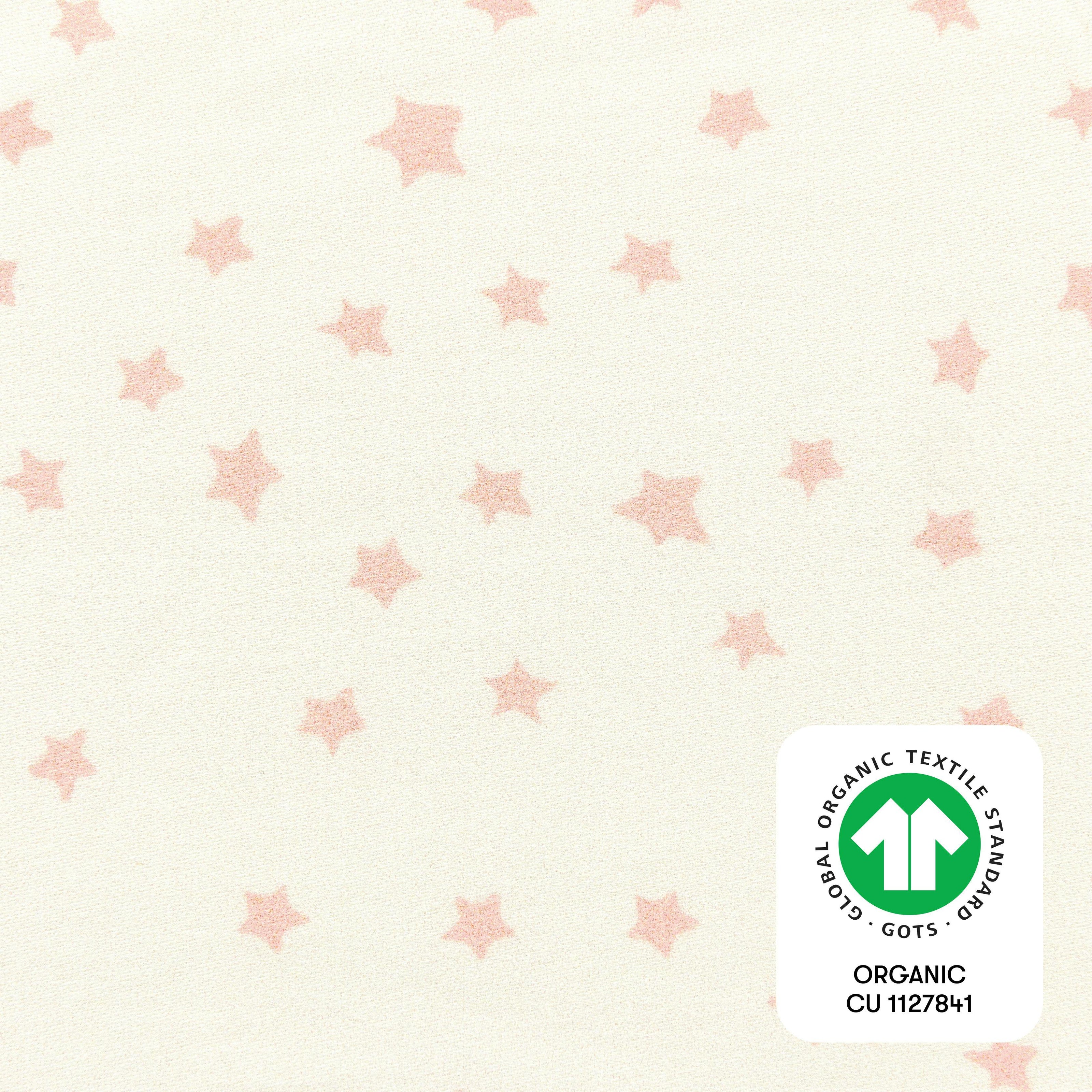 Mini Crib Sheet in GOTS Certified Organic Brushed Cotton in Ivory with Dusty Rose Stars
