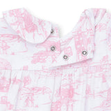 Golf Toile Pink - Smocked Long Sleeve Romper