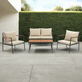Teamson Home Cushioned Backrest & Wood Armrests Outdoor Conversation Set