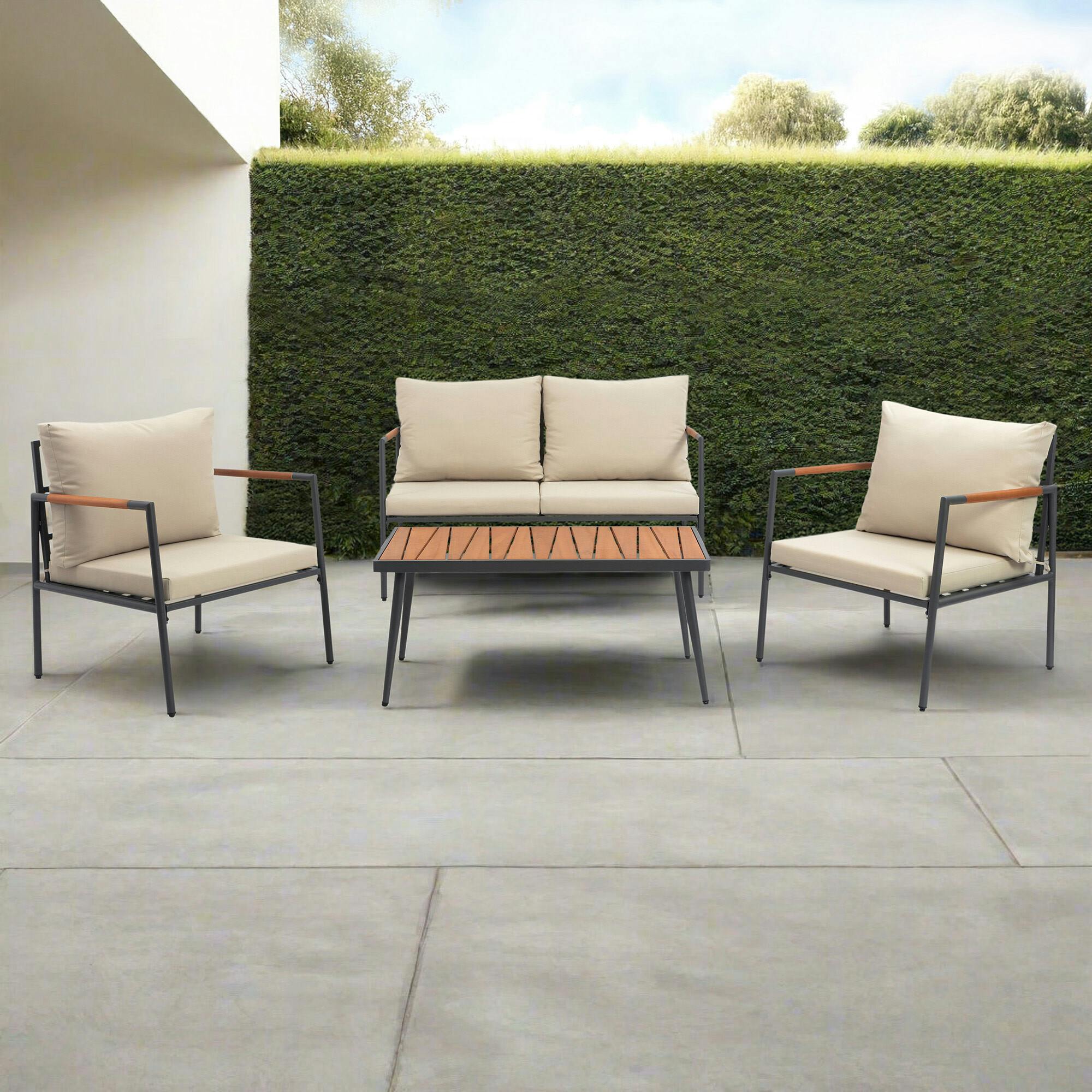 Teamson Home Cushioned Backrest & Wood Armrests Outdoor Conversation Set