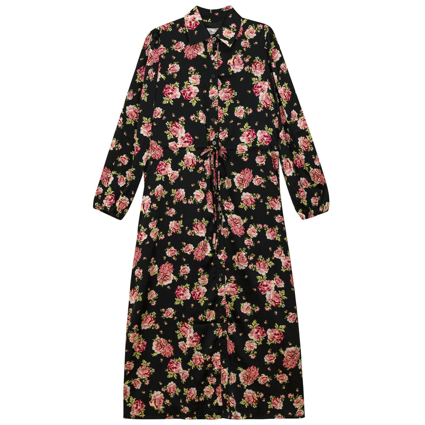 Printed Satin Belted Shirt Dress