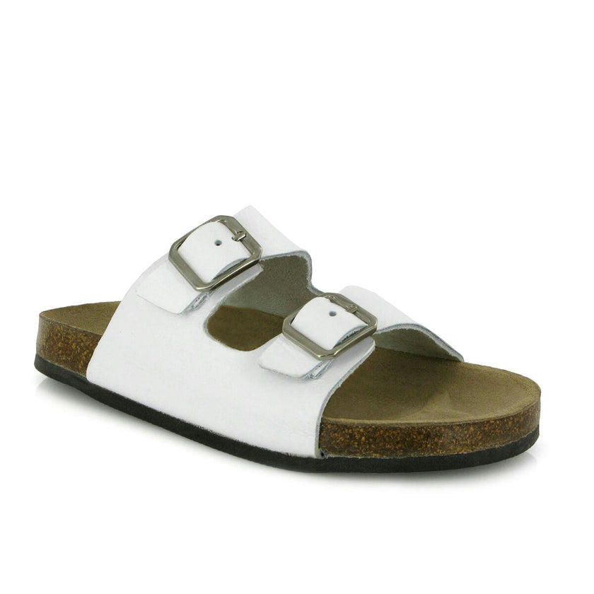 Smooth Leather Two Velcro Sandal, White