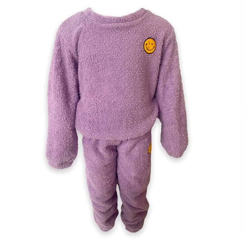 Bright Smiley Fuzzy Sweatshirt And Pant Set
