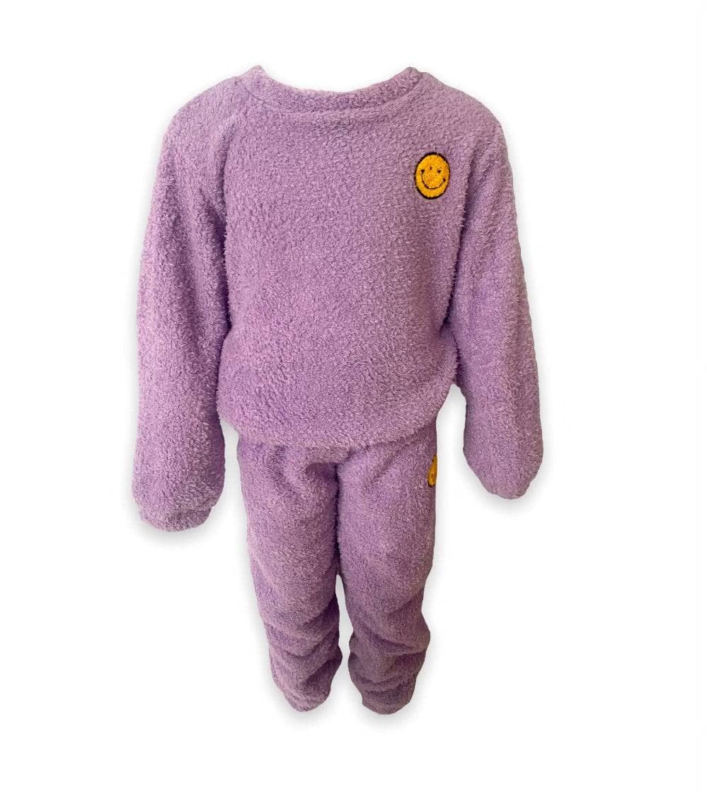 Bright Smiley Fuzzy Sweatshirt And Pant Set