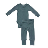 Ribbed Henley Bodysuit Set in Slate Mist