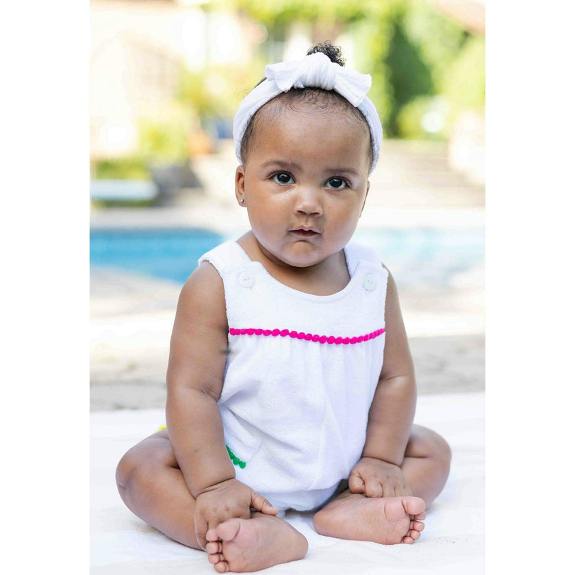 Terry Romper With Pom Poms