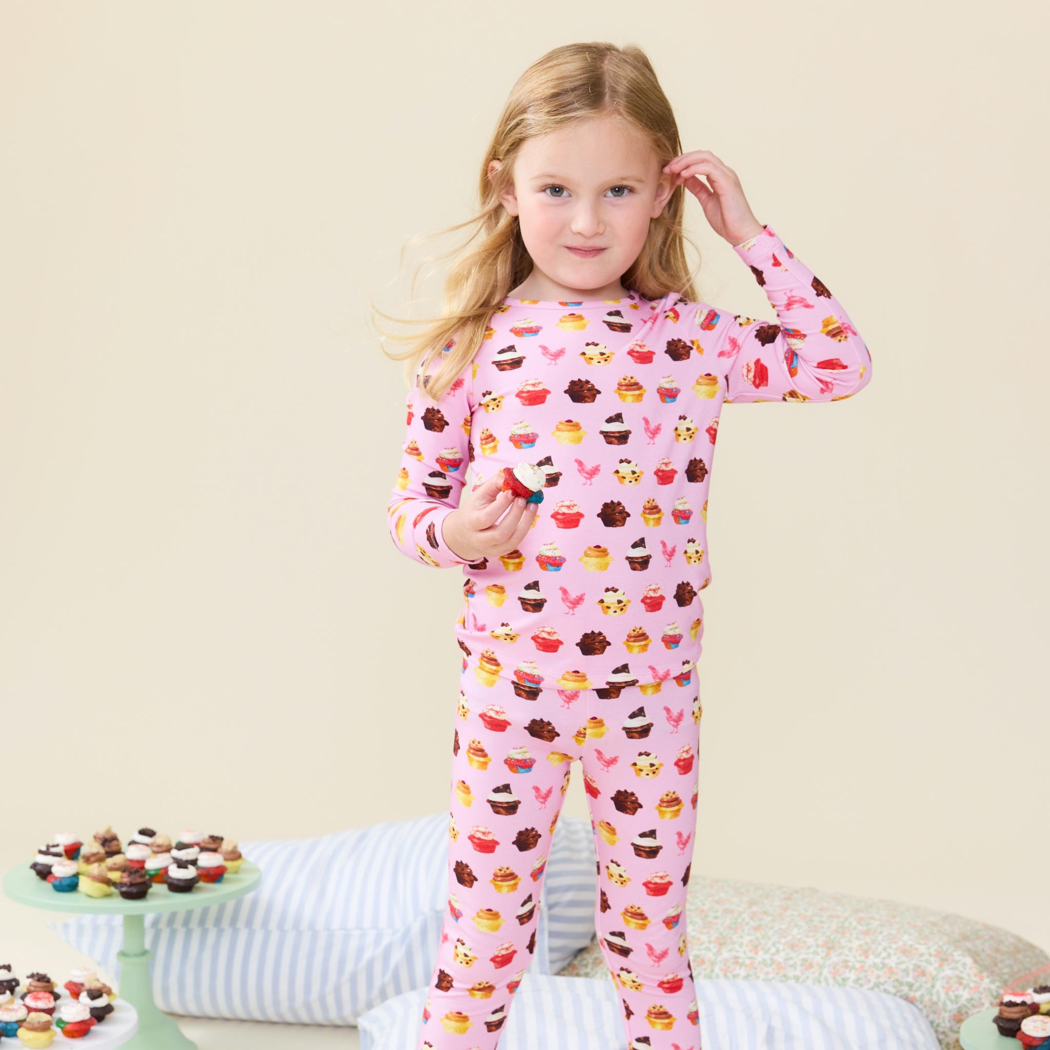 Kids Bamboo PJ Set - Pink Cupcakes