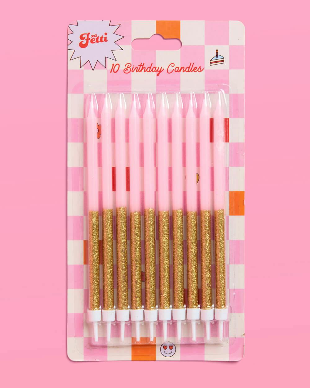 Pink + Gold Glitter Candles - 10 birthday candles