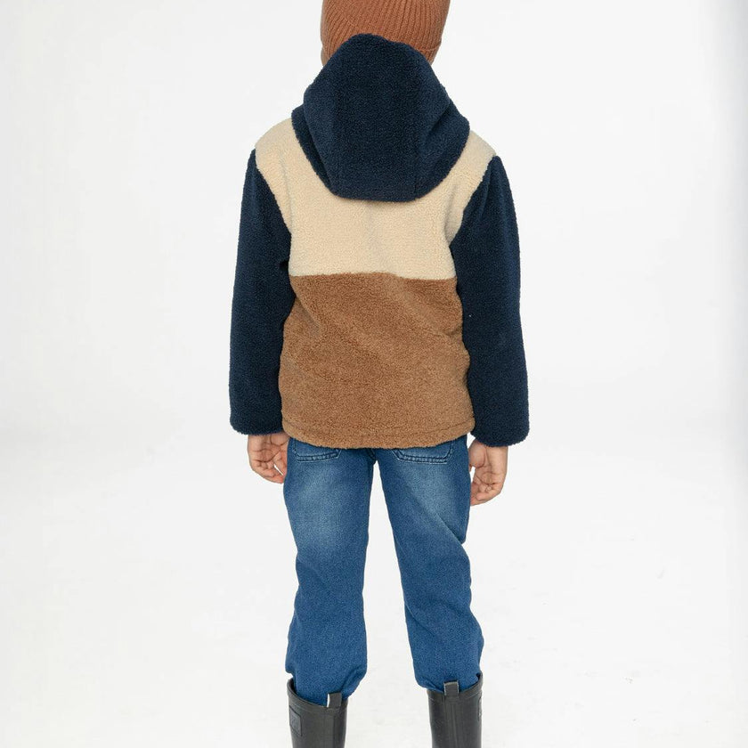 Reversible Mid-Season Jacket Dark Blue, Beige And Brown