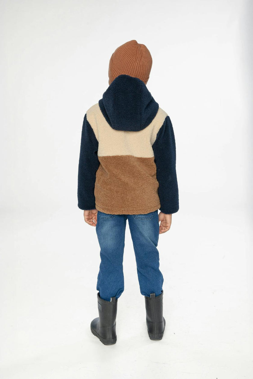Reversible Mid-Season Jacket Dark Blue, Beige And Brown