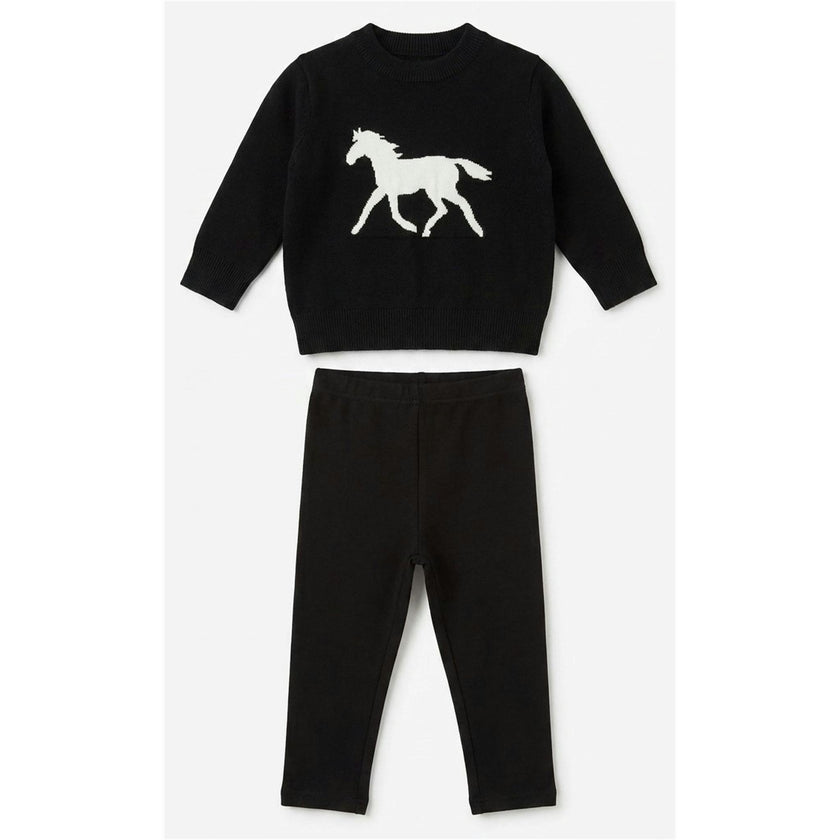 Horse Jacquard Knit & Fleece 2-Piece Set