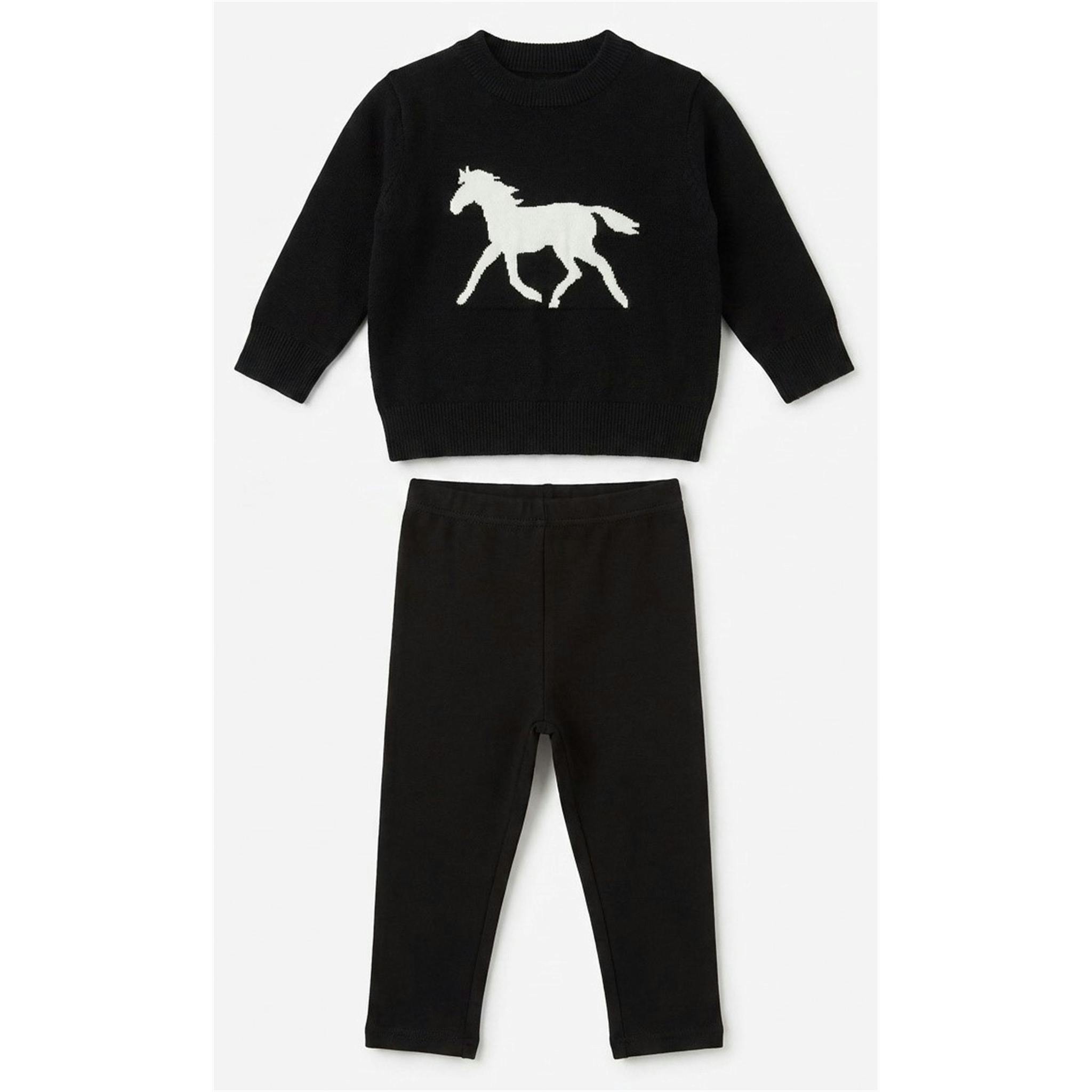 Horse Jacquard Knit & Fleece 2-Piece Set