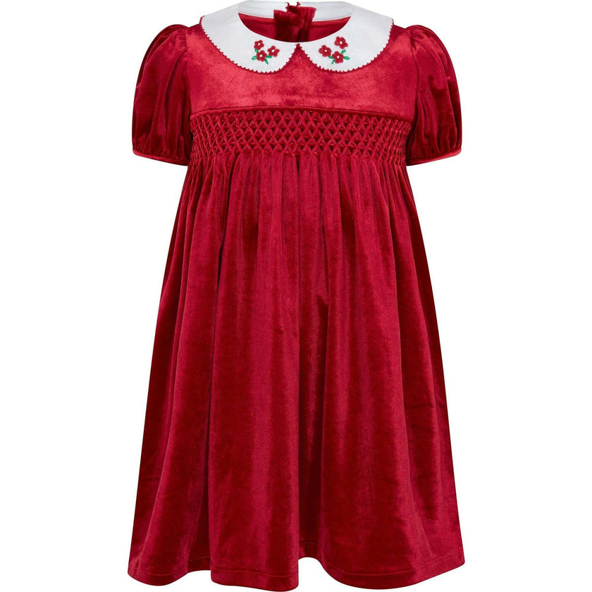 Princess Cherry Hand Smocked Velvet Girls Dress