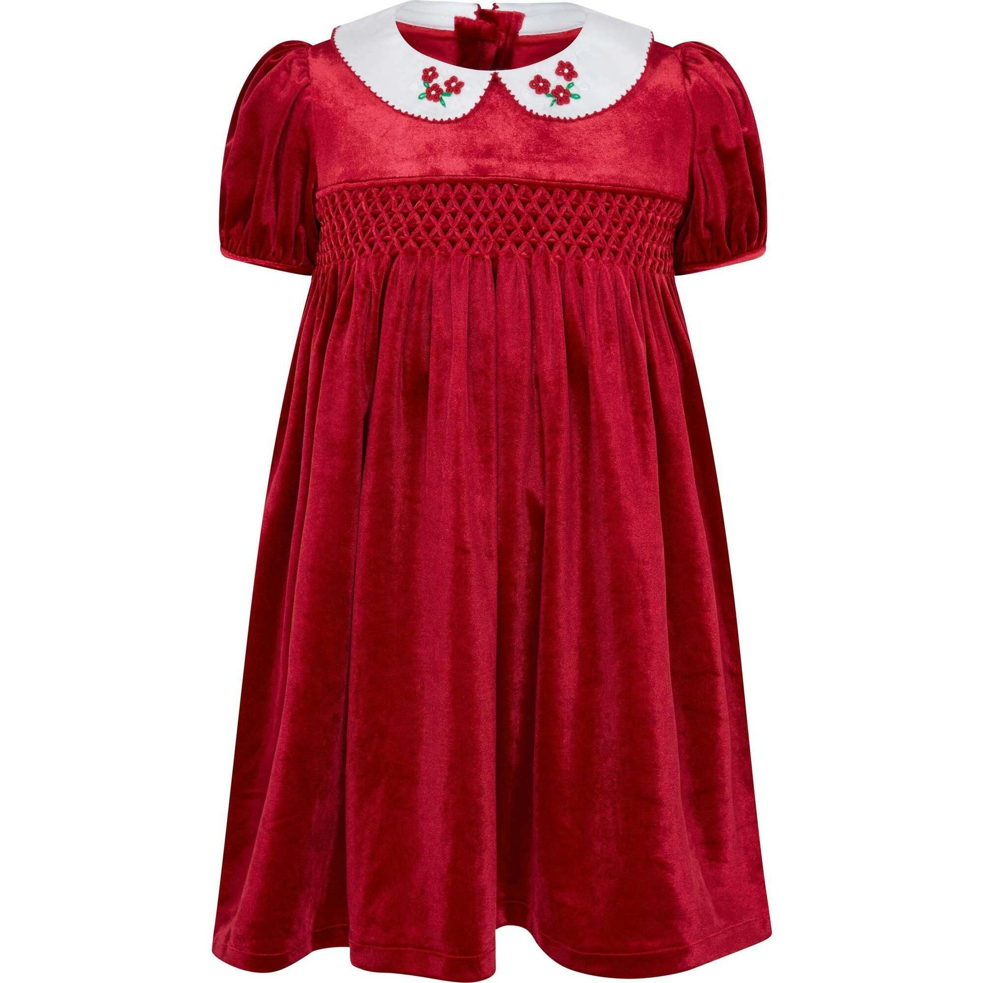 Princess Cherry Hand Smocked Velvet Girls Dress