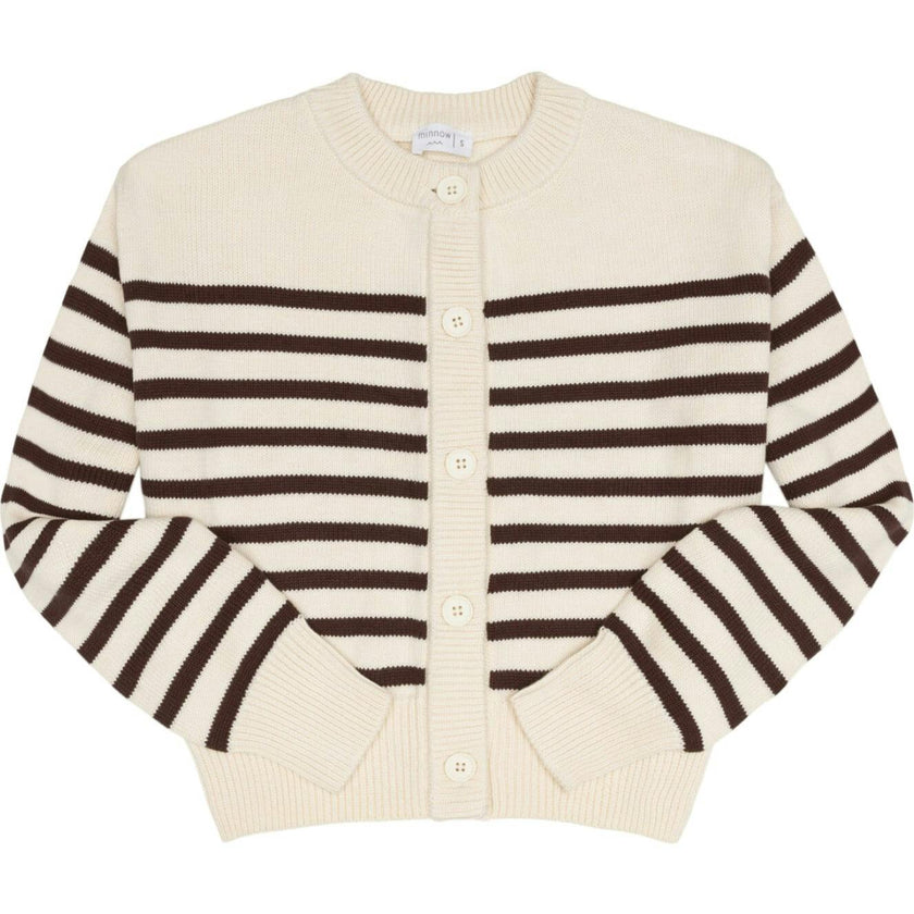 women's cream and brown stripe cropped knit cardigan