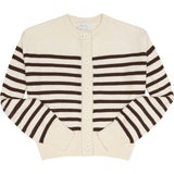 women's cream and brown stripe cropped knit cardigan